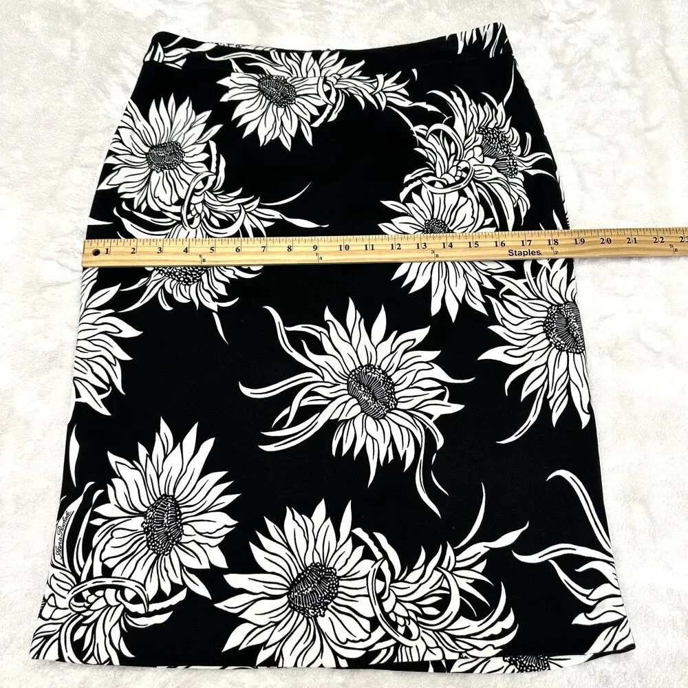 Anna Rachele Women's Floral Black & White Pencil Lined Midi Skirt Sz 8/44 Italy